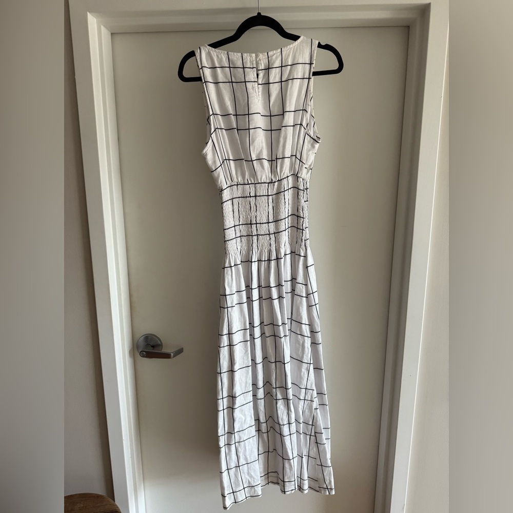 Faithfull the Brand White Dress with Black Grid Pattern